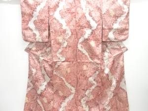 大正ロマン　橋に寺塔風景模様織り出しお召着物